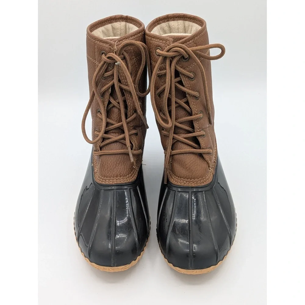Maplewood Duck Boots 8 Brown Black Gorpcore Waterproof Winter Faux Fur Lining